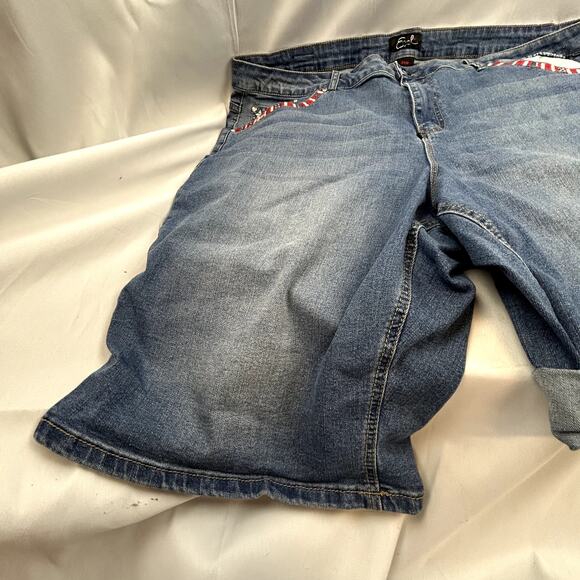 Earl Jeans Shorts size 24W Blue Denim USA RWB design Flag embroidery - Picture 5 of 12